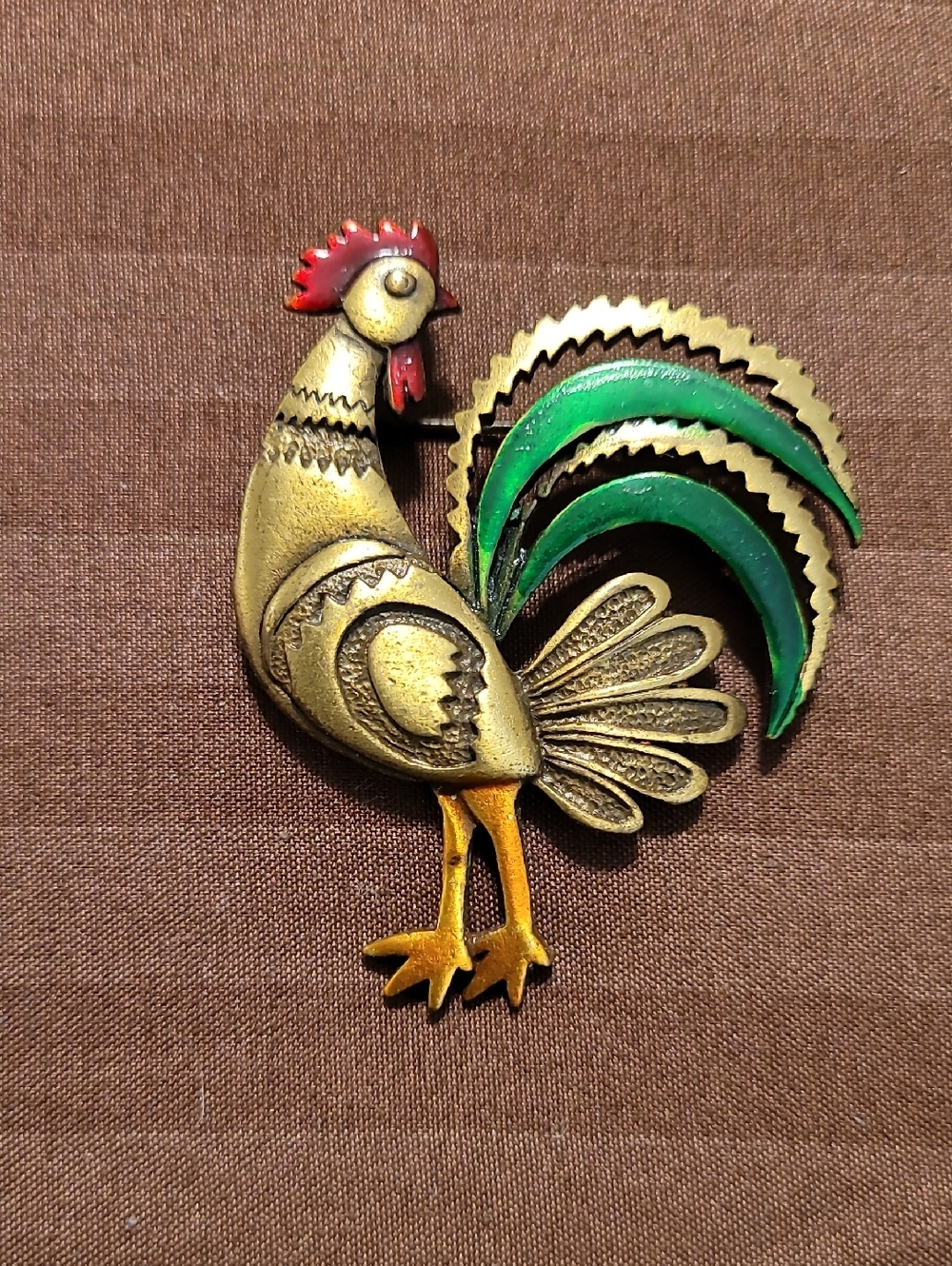 Rooster Chicken Brooch Pin Signed JJ